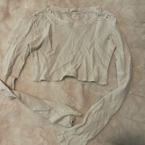 LF white distressed long sleeve crop top